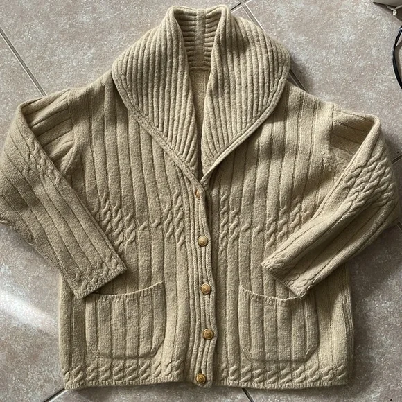 Vintage Cashmere Escada Cowl Neck Shrug Cable Knit Cardigan